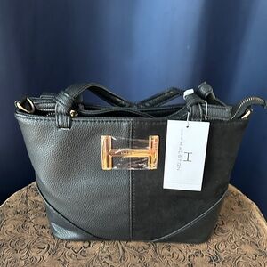 Halston Heritage Black Shoulder Bag with Gold Accent